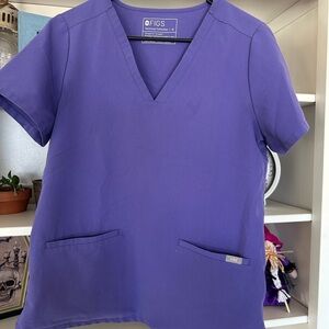 Figs Women's Short Sleeve V-Neck Top in Rich Purple